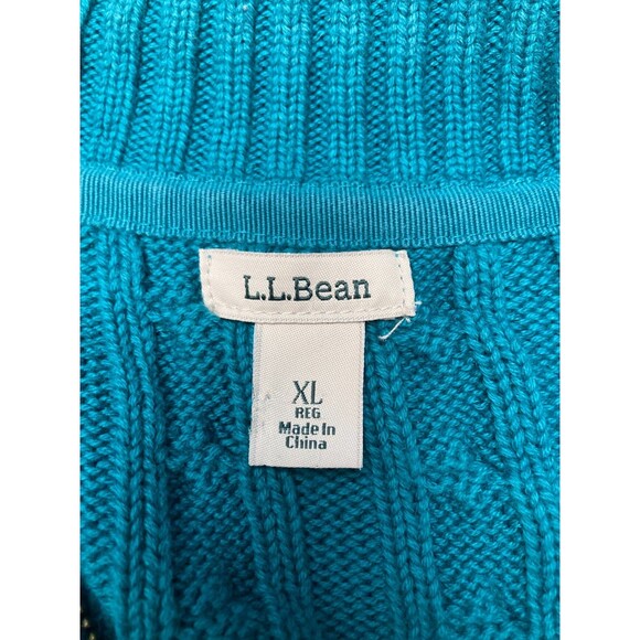 L.L. Bean Teal Cable Knit Zip Up Cardigan Size XL Mock Neck Cotton Heritage Cozy - Picture 4 of 6